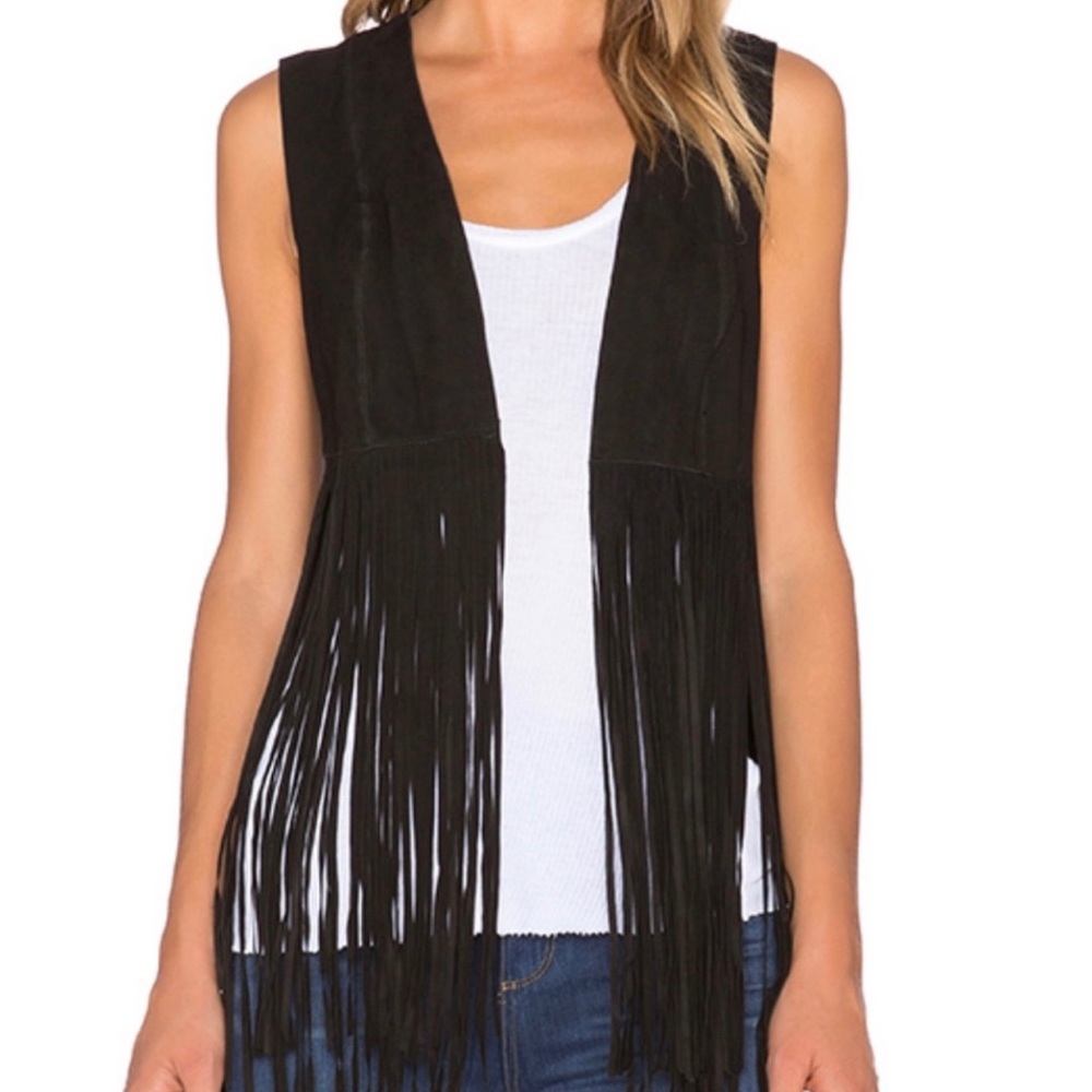 Lamarque Collection Sonia Suede Black Fringe Vest